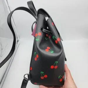 Kate Spade Lizzie Tossed Cherry Printed Medium Flap Backpack K6390 Black Multi Kate spade medium Lizzie flap backpack New | Mercari main image 4